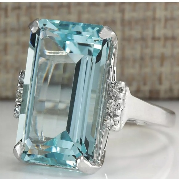 925 Silver Women Jewelry Aquamarine Ring - Picture 7 of 7
